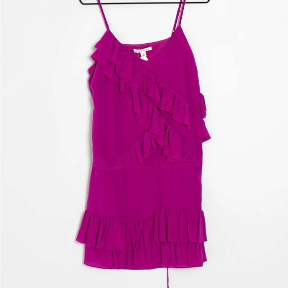 Purple Silk Ruffle Mini Dress - Picture 2 of 9